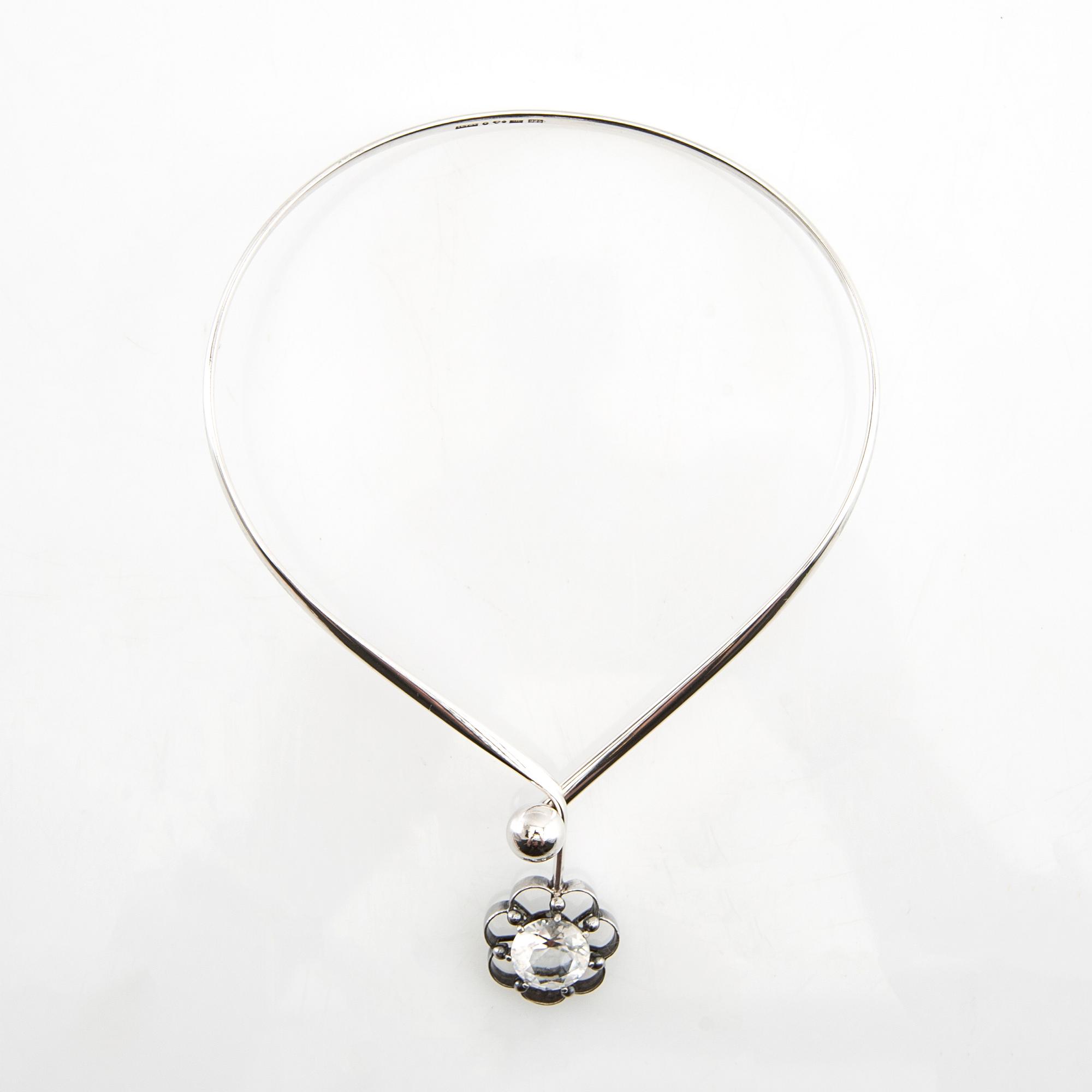 Necklace of silver with a faceted rock crystal, Alton Falköping 1976.