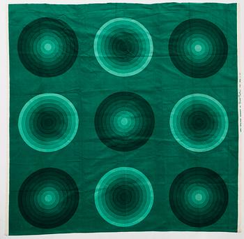 Verner Panton, CURTAINS, 3 PIECES, AND SAMPLERS, 10 PIECES.  Cotton velor. A variety of green nuances and patterns. Verner Panton.