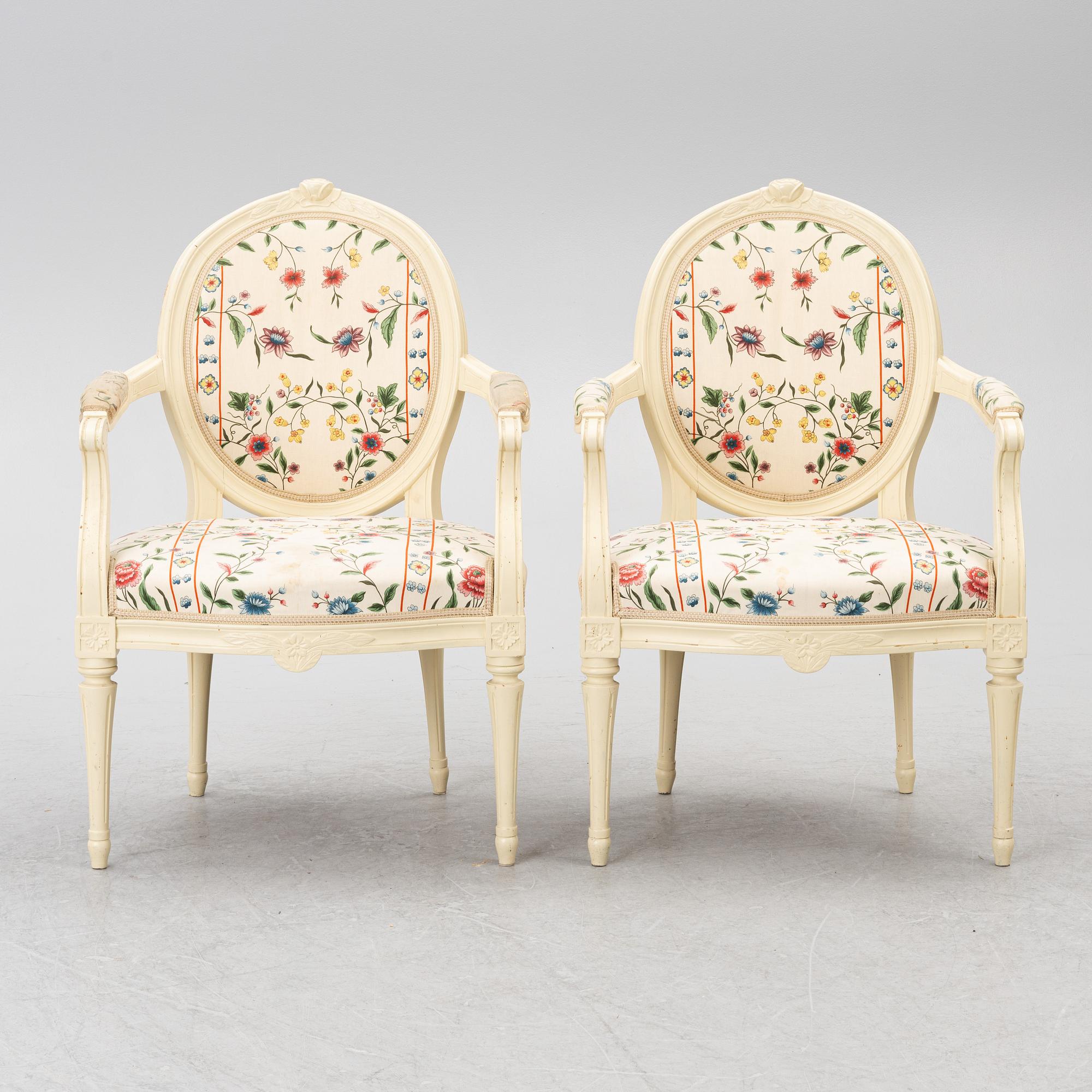 Armchairs, a pair, Gustavian style, 20th century.