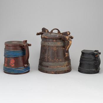 Three painted wooden jars from the 19-20th century.