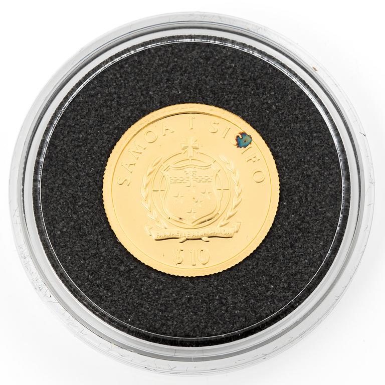 Guldmynt, 24 k, "H.C. Andersen", 10 Samoan dollar.