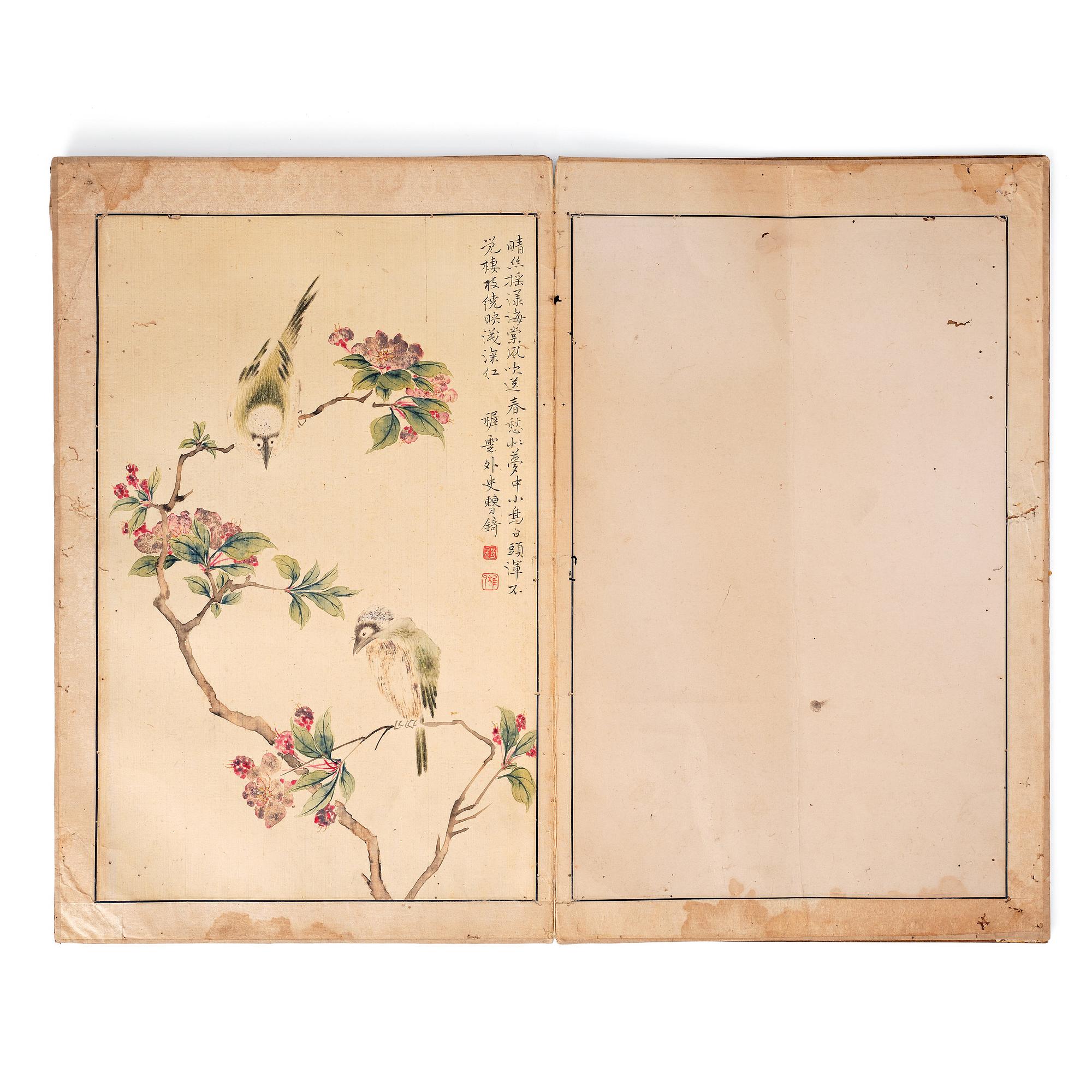 An album with 15 paintings, Qing dynasty (1644-1912). Signed Cao Qi.