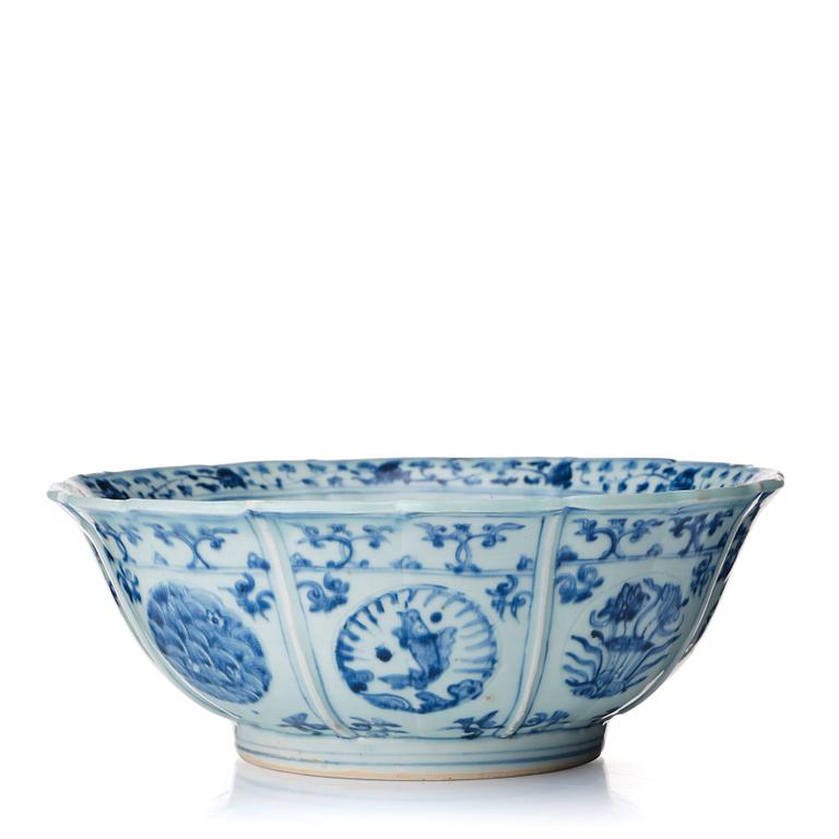 A rare blue and white lobed bowl, Ming dynasty, 16th Century.