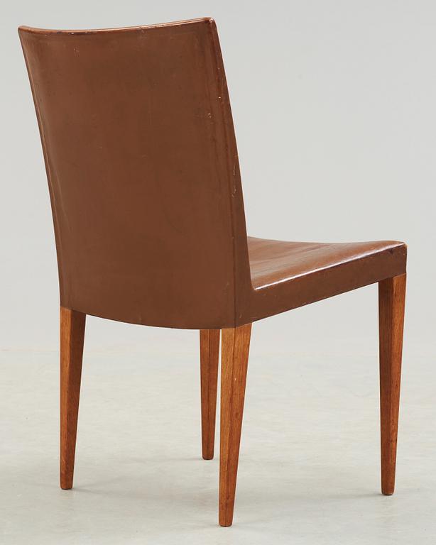 A Bruno Mathsson oak and brown leather chair, Karl Mathsson, Värnamo 1940's.