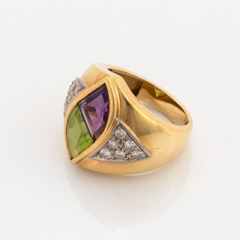 Octavio Sarda, Ring and earings, with brilliant-cut duamonds amethyst and peridot.