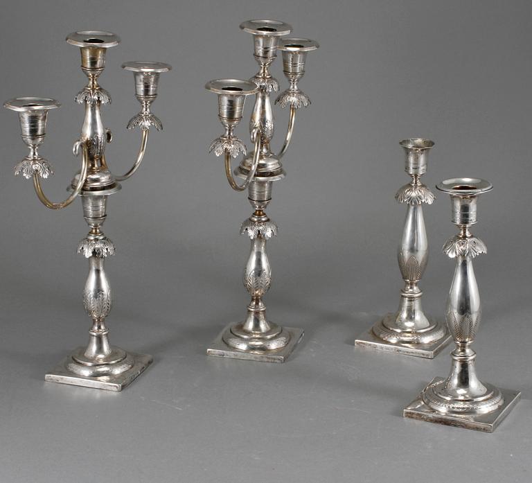 LJUSSTAKAR/KANDELABRAR, 2+2 st, silver, Karol Filip Malcz (1797 - 1867), Warszawa, 1800-tal, vikt ca 2010 g.