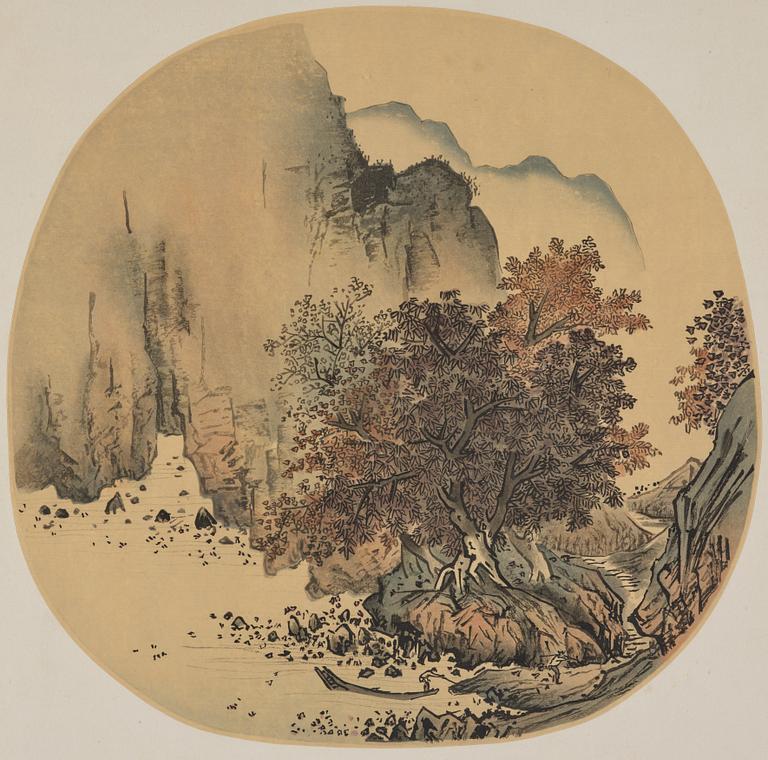 Oidentifierad konstnär, fyra landskap, sen Qingdynasti/ 1900-tal.