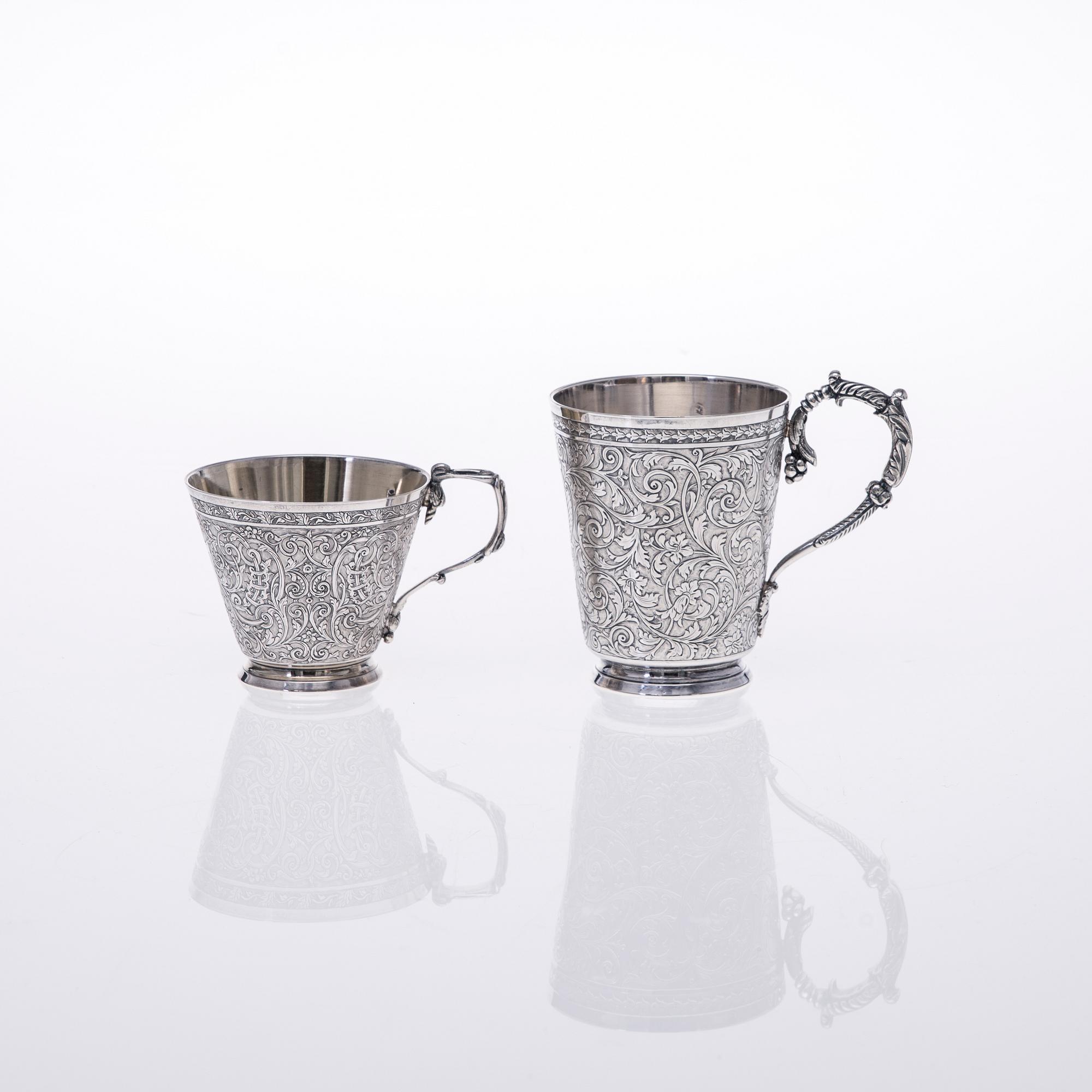 TWO CUPS, 950 silver, Jules Ladoucette & Pierre Gavard (1869 -1886), France. Weight 291 g.