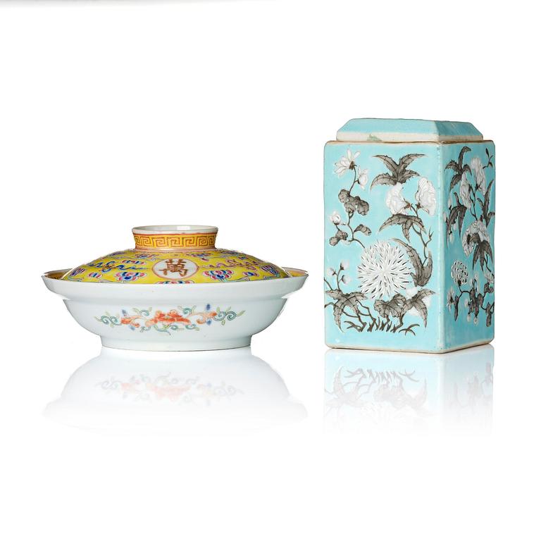 Skål med lock samt ask med lock, porslin. Qingdynastin, Guangxu (1875-1908).