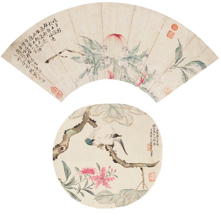 Two Fan paintings by unknown artis, late Qing dynasty.