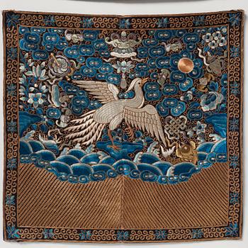 A group of four framed rank badges, Qing dynasty, 19th Century.