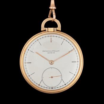 1243. Frackur Patek Philippe & Cie. Guld. Kedja i guld. Totalvikt 51g, kedja 11 g. 41mm.