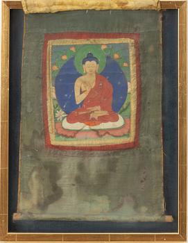 Unidentified artists, Buddhist motifs, four pieces, Tibet, 20th century.