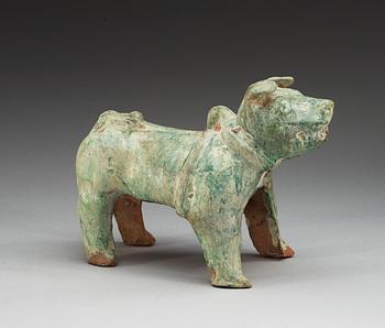 A green glazed figure of a Tibethan dog, Han dynasty (206 BC-220 AD).
