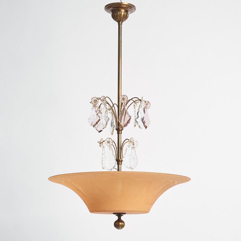 Edward Hald, & Erik Tidstrand, a ceiling lamp, Orrefors & Nordiska Kompaniet, 1920s-30s.