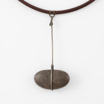 Vivianna Torun Bülow-Hübe, a necklace, silver with leather and a natural stone, excecuted in her own studio, most likely 1950's.