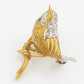 Brosch i form av en fågel 18K guld med åttkantslipade diamanter.