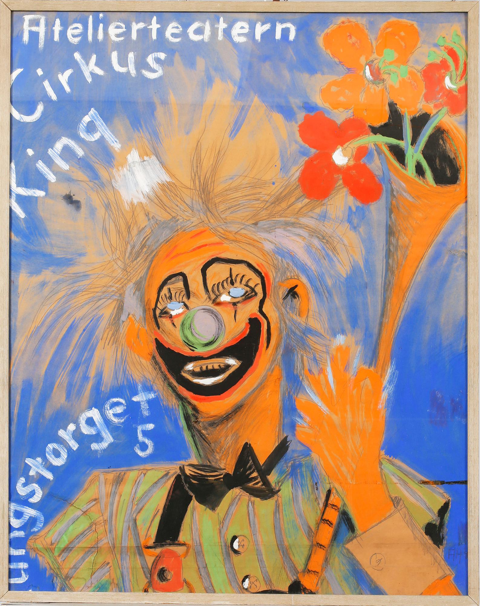 OKÄND KONSTNÄR, blandteknik, "Cirkus King", Atelierteatern i Göteborg, 1950/60-tal.