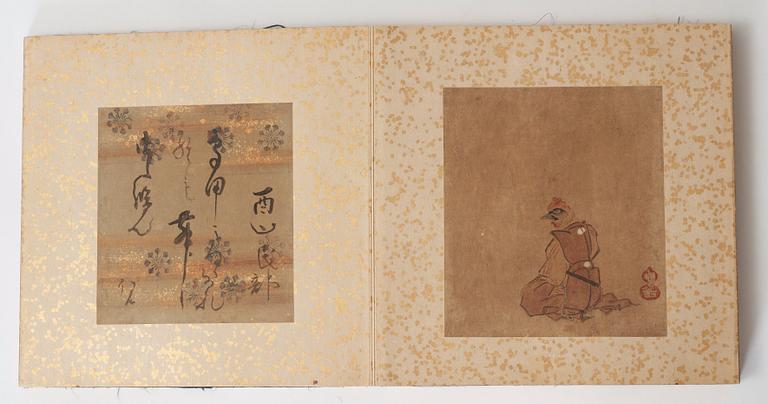 ALBUM, 12 målningar med kalligrafi. Japan, Meiji (1868-1912).
