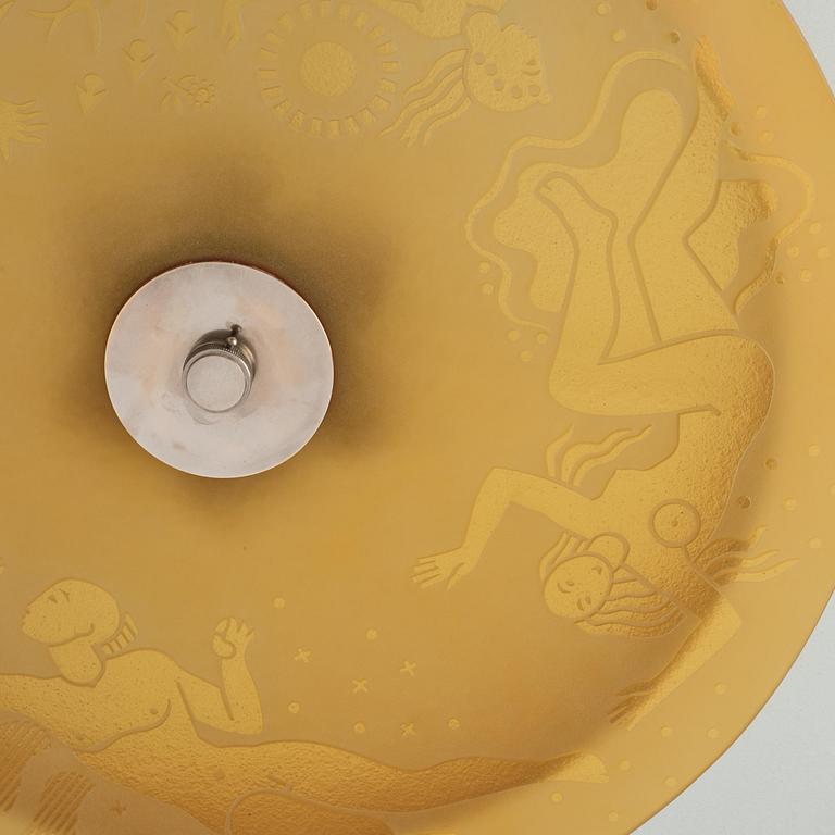 Edward Hald, & Erik Tidstrand, a rare "The 4 Winds" ceiling lamp model "HD 656"/"29679", Orrefors & Nordiska Kompaniet, 1930s.