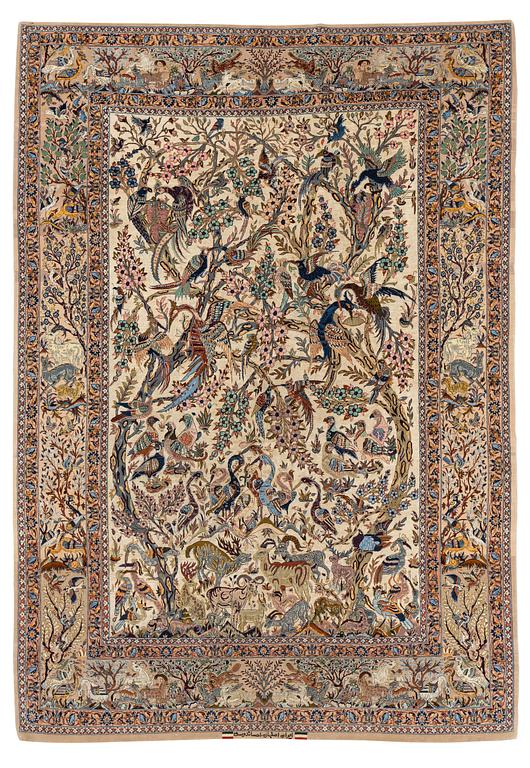 A carpet, semi-antique Esfahan, part silk, signed Eshan doust, ca226,5 x 126 cm.