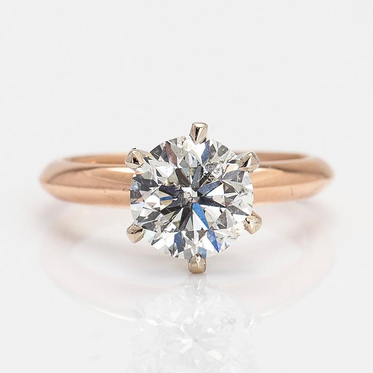An 18K rose gold ring, with a brilliant-cut diamond approximately 2.01 ct, accompanying HRD report.