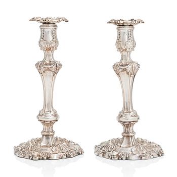 A pair of sterling silver candlesticks, maker's mark of Waterhouse, Hodson & Co, Sheffield 1832.