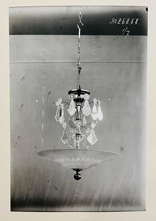Edward Hald, & Erik Tidstrand, a ceiling lamp, Orrefors & Nordiska Kompaniet, 1920s-30s.