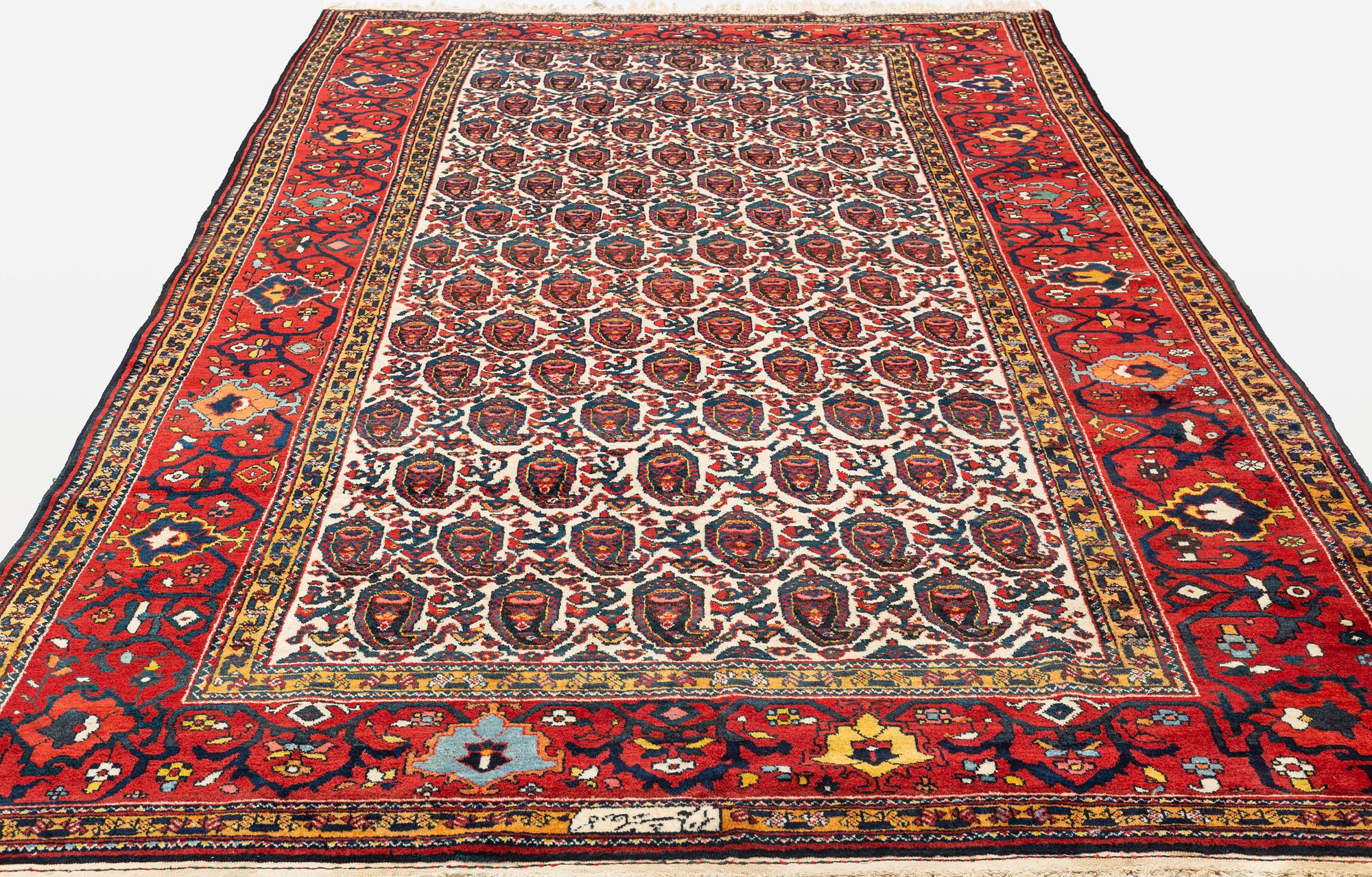 A carpet, antique, Chahar Mahal, signed Karkhane Shalamgar, ca 404 x 206-214 cm.