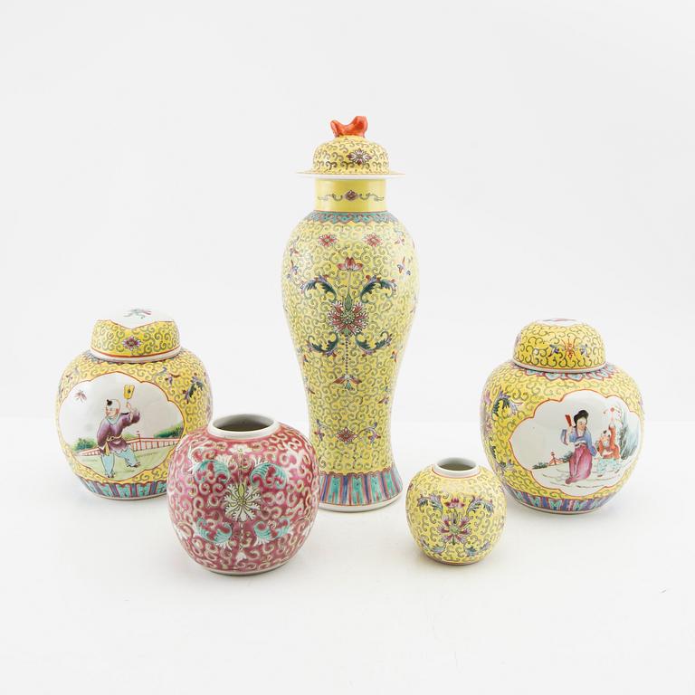 Vases, 5 pieces, China, late 20th century, porcelain.