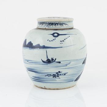 A blue and white ginger jar, Qing dynasty.