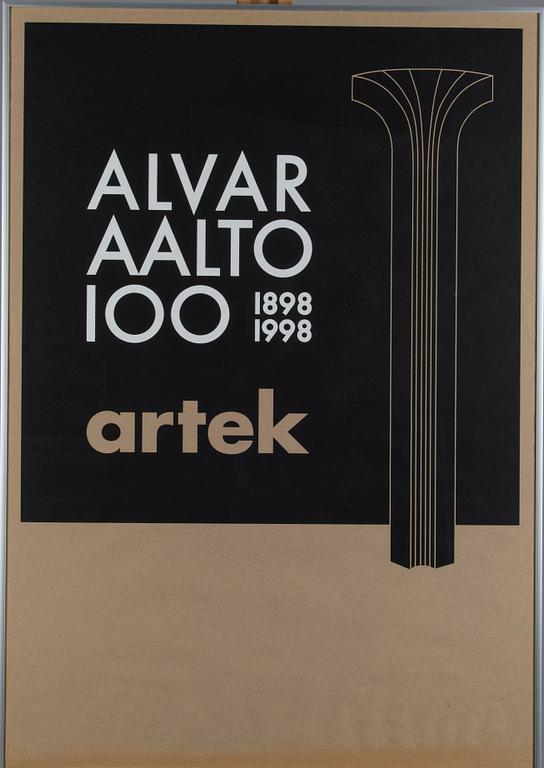 AFFISCH, "Alvar Aalto 100 1898-1998, Artek", design Ben af Schultén.