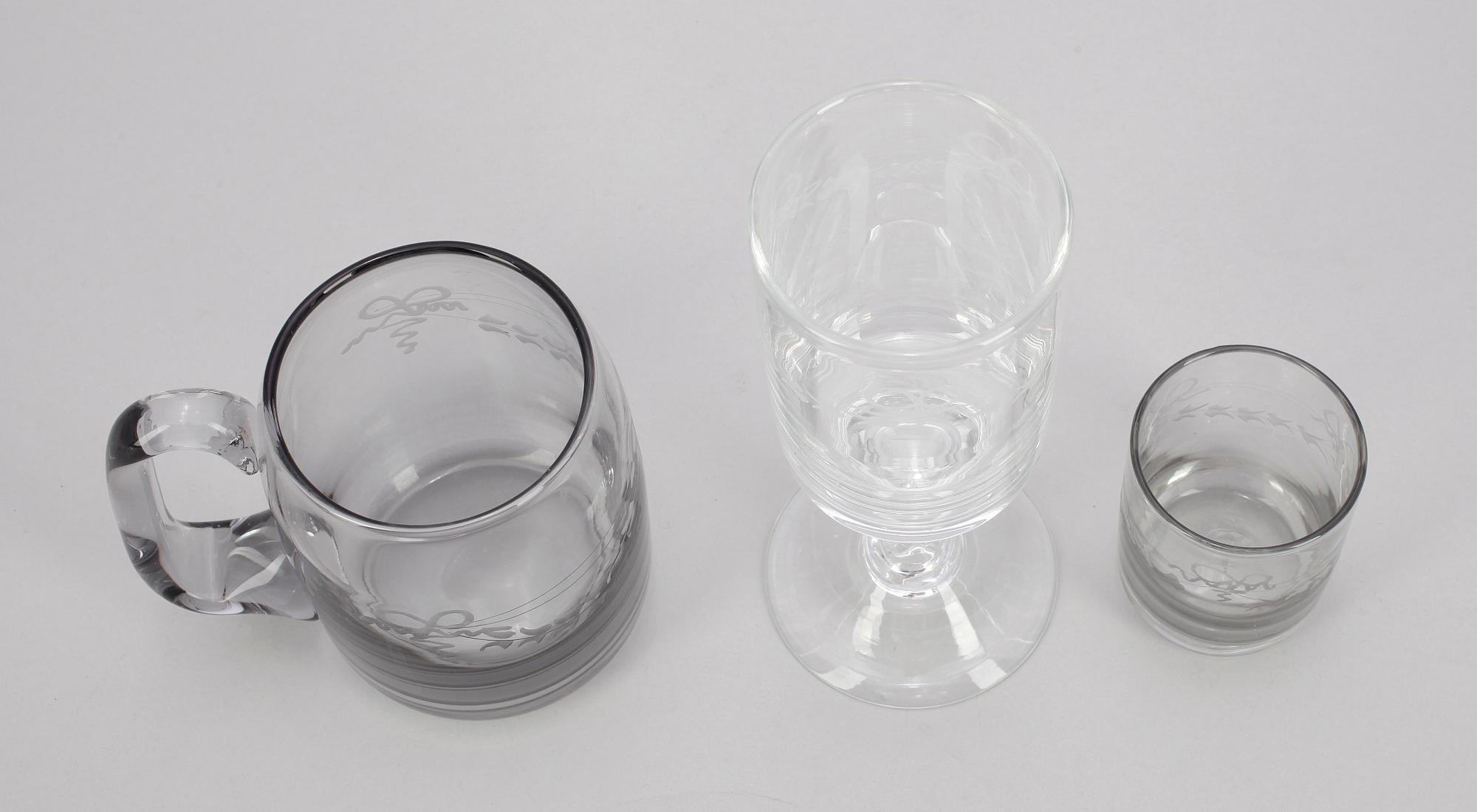 GLASSERVIS, 17 delar, "Antik", Reijmyre, 1900-tal.