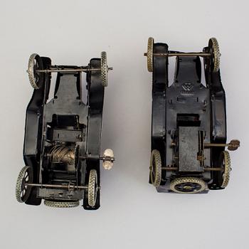 Two tinplate Bing Werke Fords, Germany, 1920s.