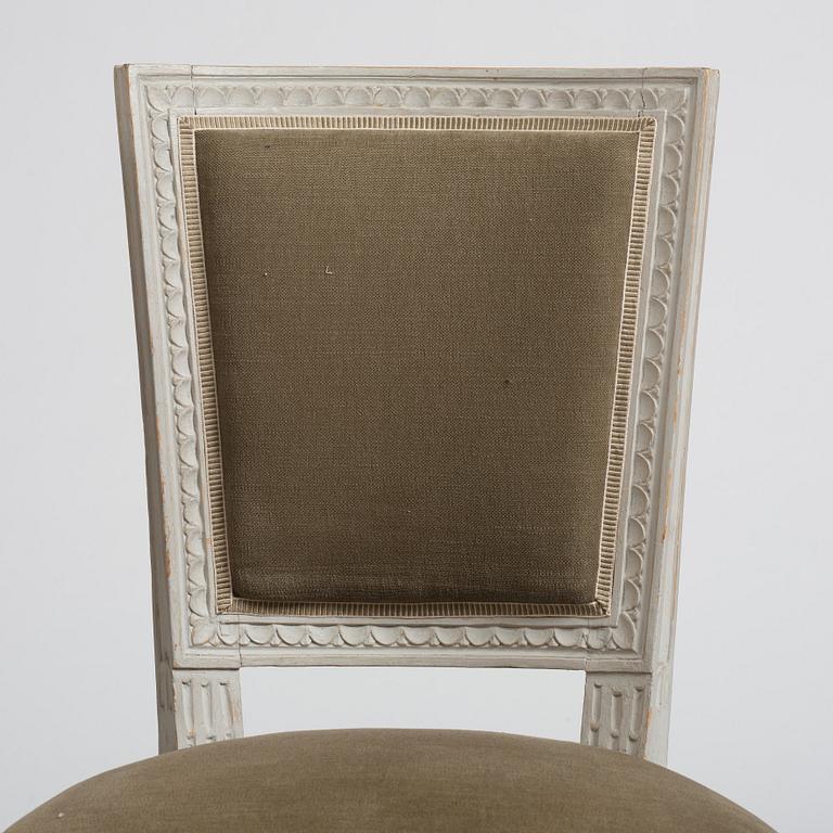 Stolar 12 stycken, av bl,a J Ruste, E Ståhl, J Lindgren, Stockholmsarbeten 1700-talets senare del, Sengustavianska.