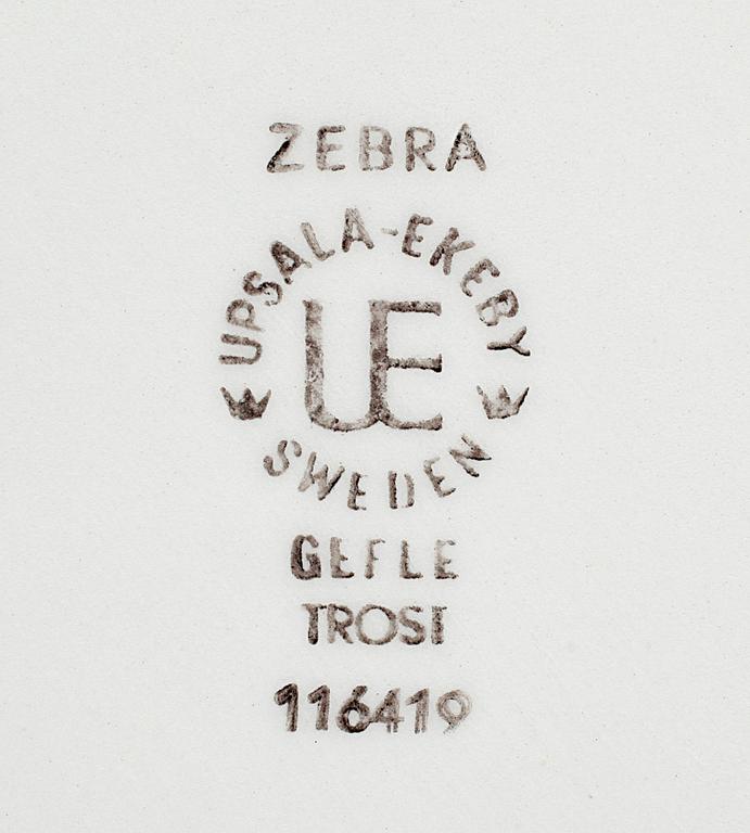 KAFFESERVIS, 24 delar + 4 kaffefat, flintgods, "ZEBRA", Uppsala Ekeby Gefle, 1900-talets mitt.