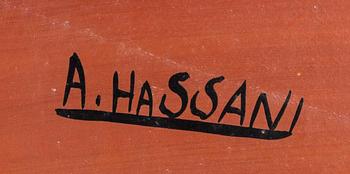 An 1970:s Abdellehamani Hasani so called Tingatinga- painting, bicycle paint on masonite, signed.