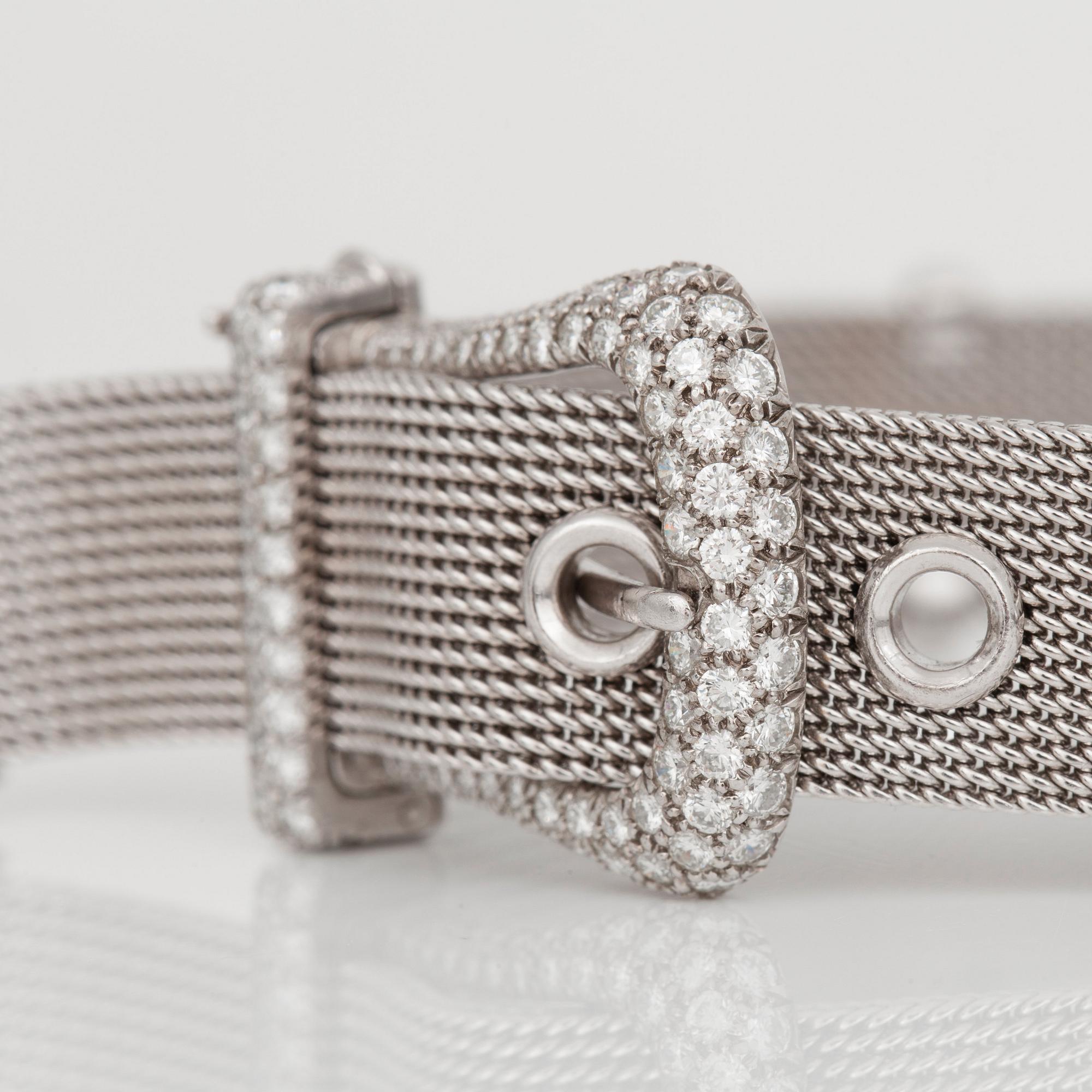 A Tiffany & Co brilliant-cut diamond bracelet in the shape of a belt. Total carat weight circa 3.00 cts.