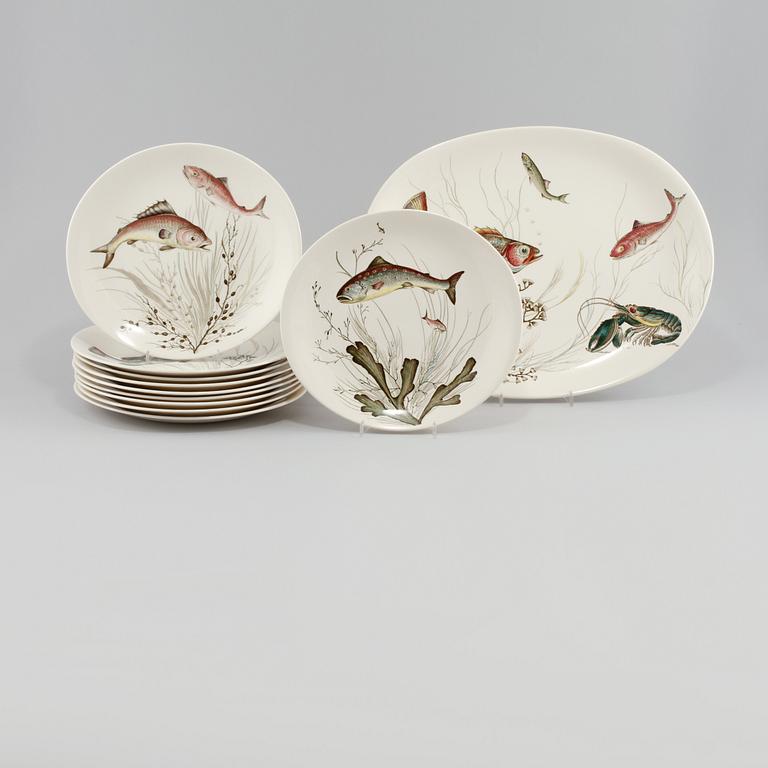 FISKSERVIS, 11 delar, flintgods, Johnson Bros, England, 1900-talets andra hälft.