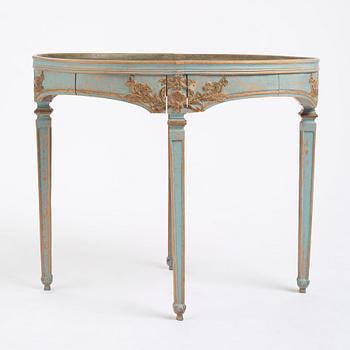 A blue painted Gustavian table, 18th century.