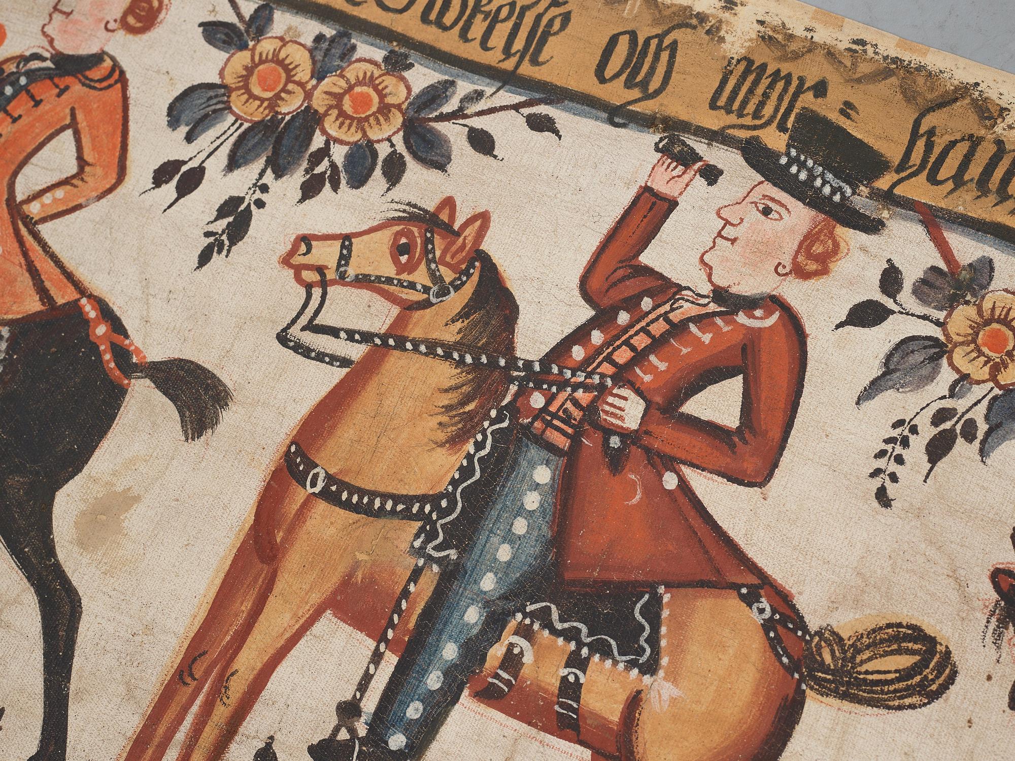 Swedish Folk Art painting on canvas by Sven Erlandsson 1835.