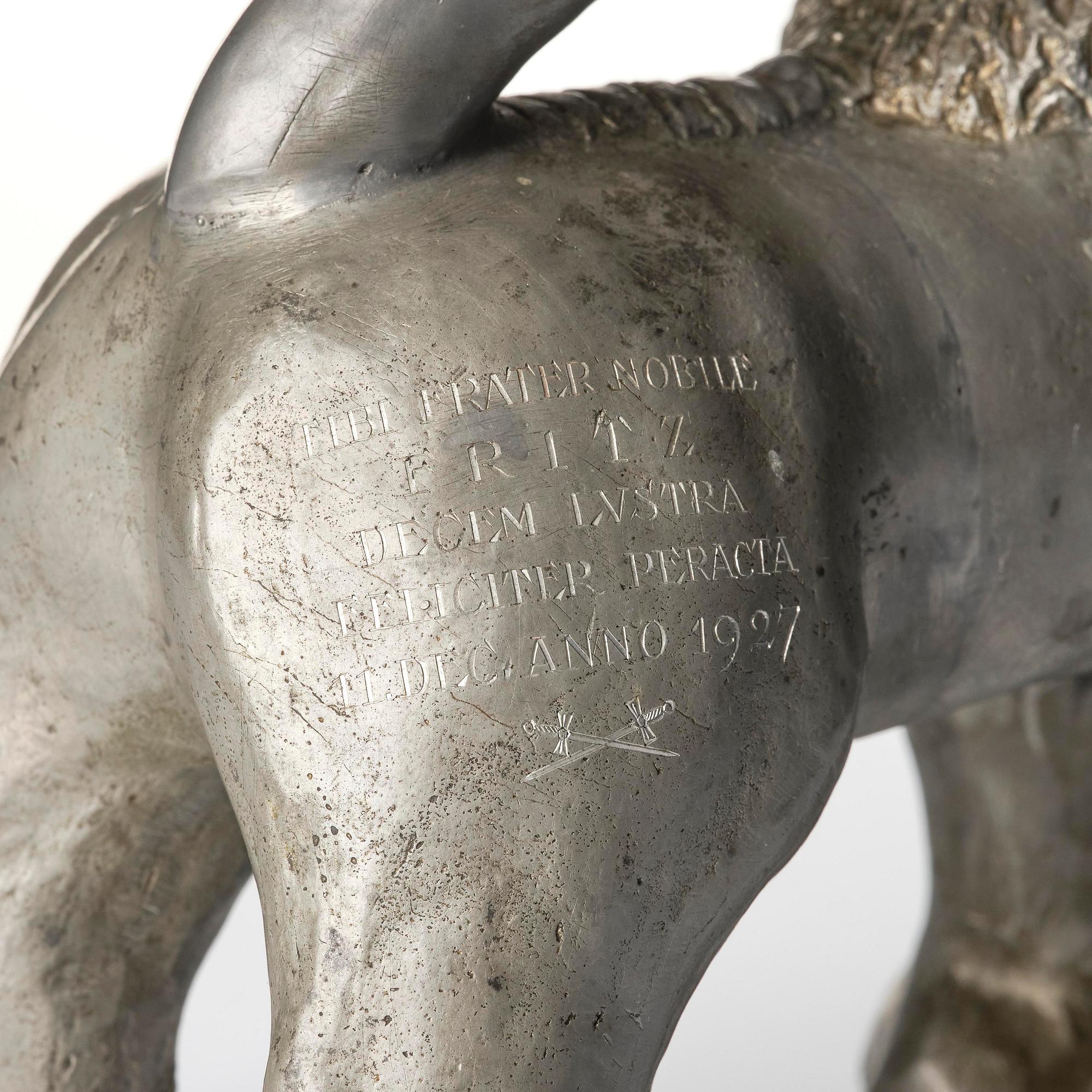 Anna Petrus, a pewter jug in the shape of a standing lion, Herman Bergman konstgjuteri, Stockholm, 1920s.