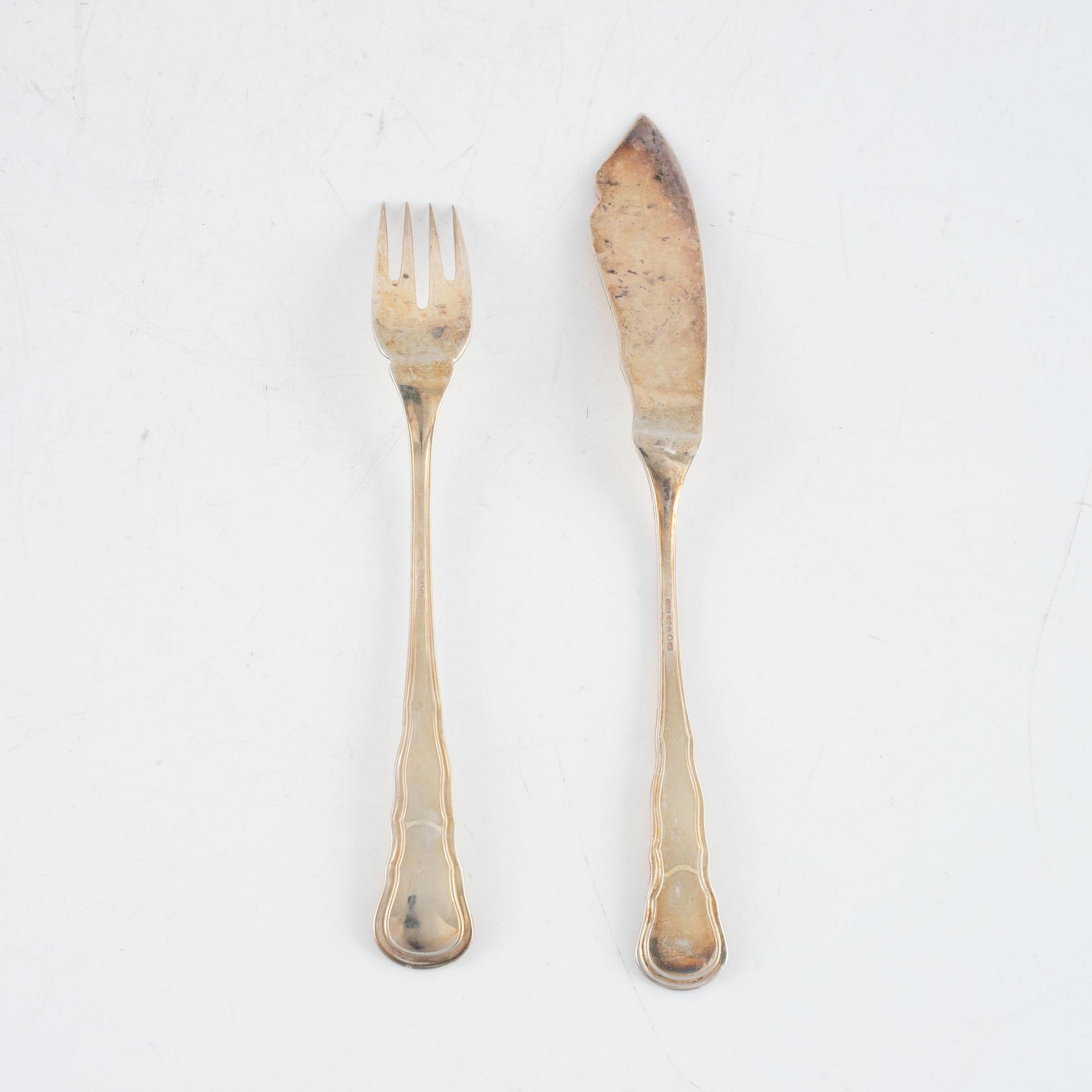 Fiskbestick, 24 delar, silver, "Hallbergs Chippendale", C.G.Hallberg, 1931.