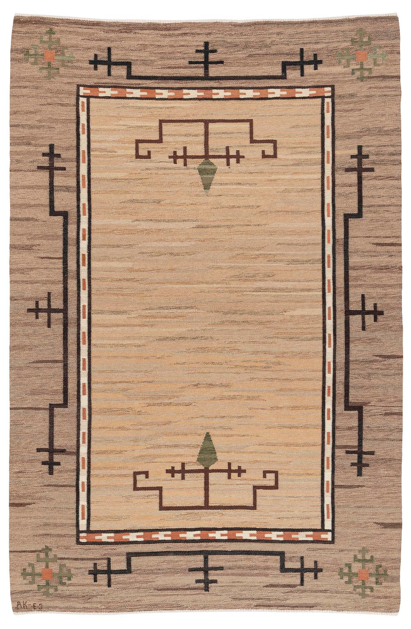Aina Kånge, a flat weave carpet, c. 310 x 202 cm, signed AK-EJ.