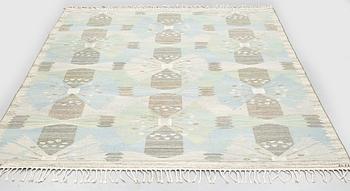 Barbro Nilsson, a carpet, "Park, blå och grön", flat weave, ca 290 x 225,5-228 cm, signed AB MMF BN.