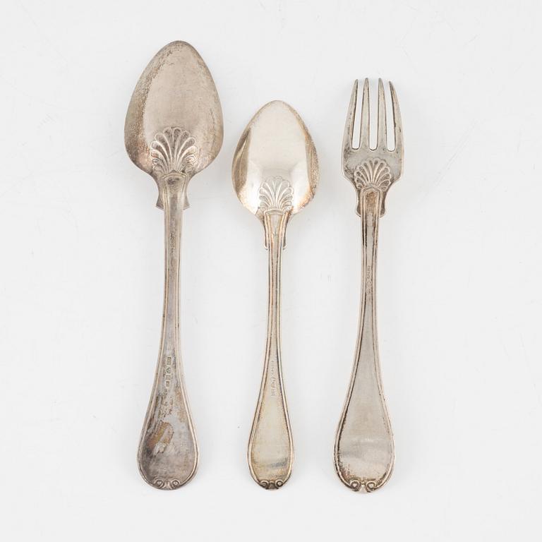 Cutlery, 18 pieces, silver, Sweden 1848-69, including JM Corth, Nyköping.