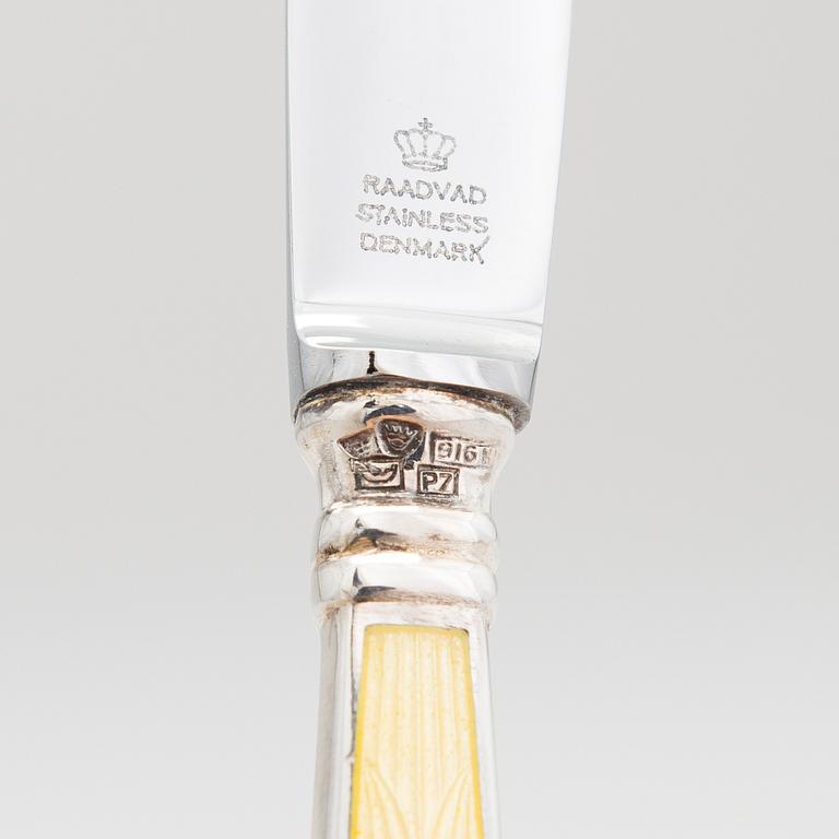A set of twelve Tillander knives, enamel and silver (.916), Helsinki, Finland 1968. Danish steel blades.