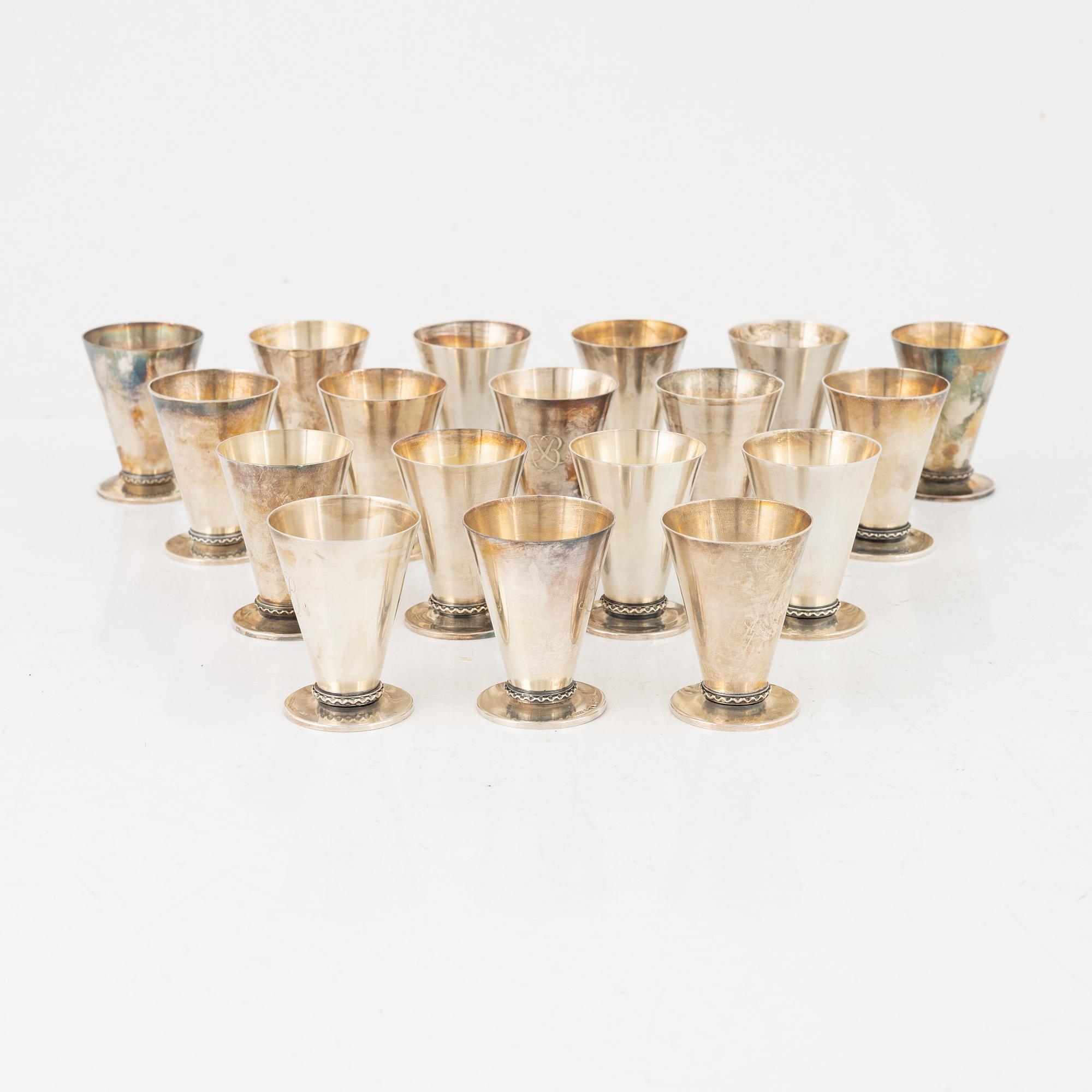 Tore Eldh, snapsglas 18 st, silver, K&EC, Göteborg, 1948-1949.