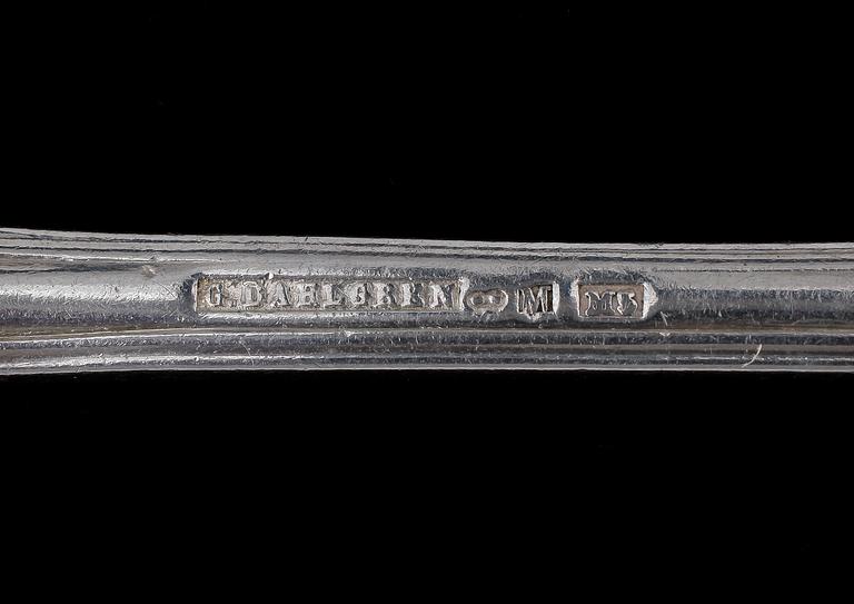 BESTICKSERVISDELAR, 18 st, silver, Gustaf Dahlgren, Malmö 1866.  Totalvikt 1314 g.