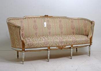 SOFFA samt KARMSTOLAR, ett par, gustaviansk stil, 1800-tal.